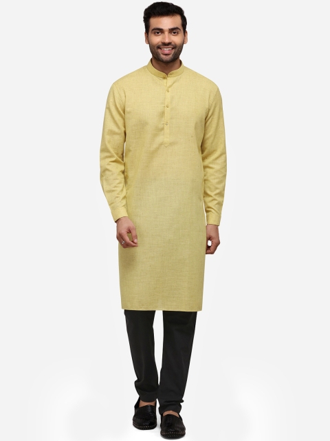 

JADE BLUE Men Yellow Woven Design Straight Kurta