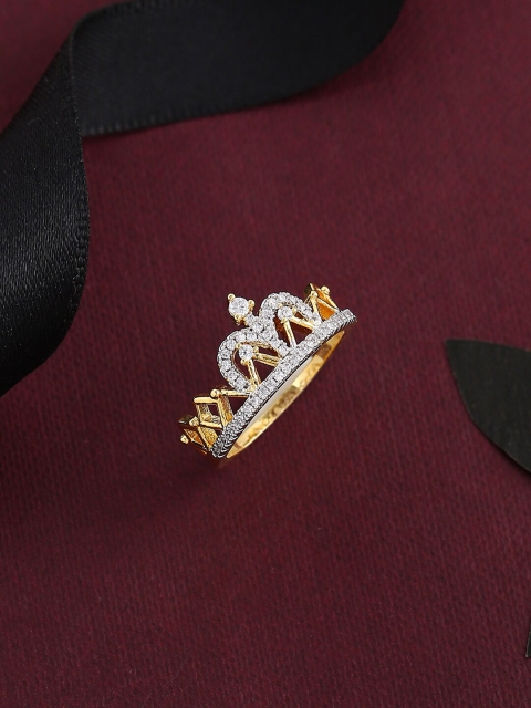 

Tistabene Gold-Plated & White AD-Studded Royal Crown Finger Ring