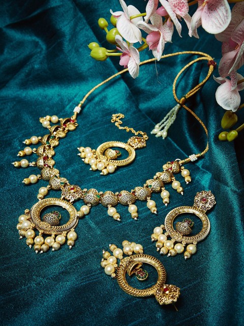 

PANASH Gold-Plated & Off-White Pearl-Studded Handcrafted Jewellery Set