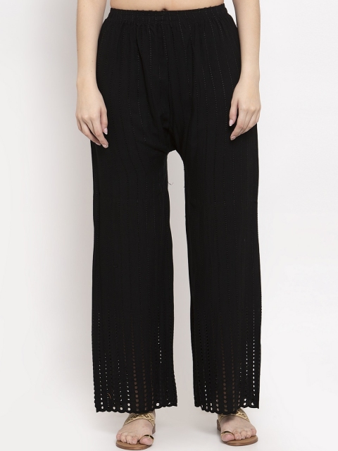 

TAG 7 Women Black Embroidered Flared Palazzos