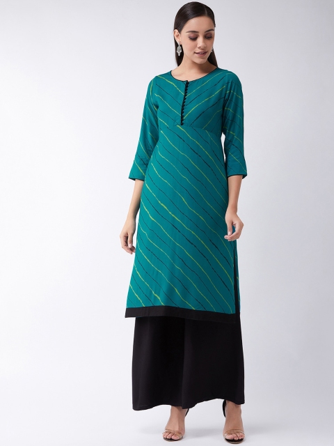 

InWeave Women Green Striped Straight Kurta