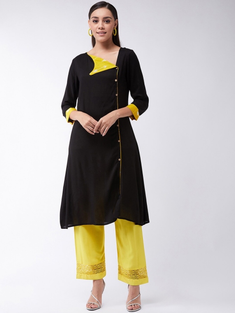 

InWeave Women Black & Yellow Solid A-Line Kurta