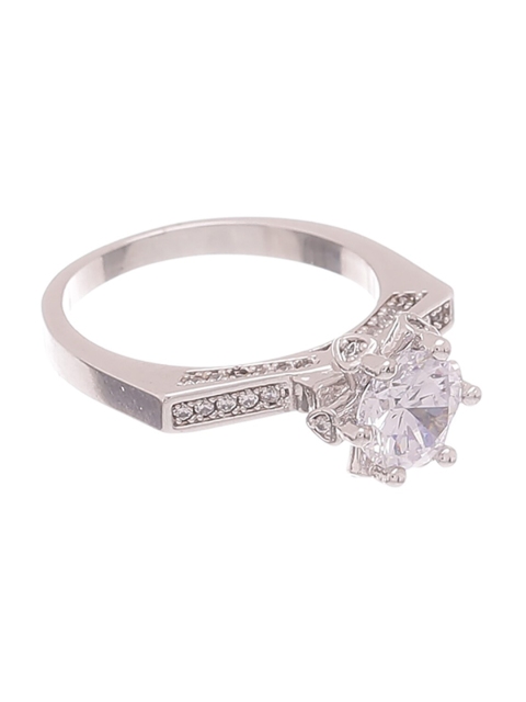 

Tistabene Silver-Toned & White AD-Studded Solitaire Finger Ring