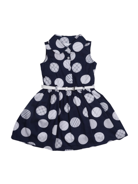 

Doodle Girls Navy Blue & Grey Printed Fit and Flare Dress