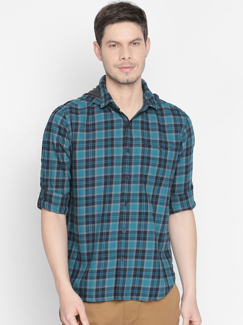 

Basics Men Blue Slim Fit Checked Casual Shirt