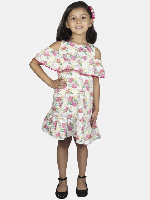 

RIBBON CANDY Girls White & Pink Floral Printed A-Line Dress