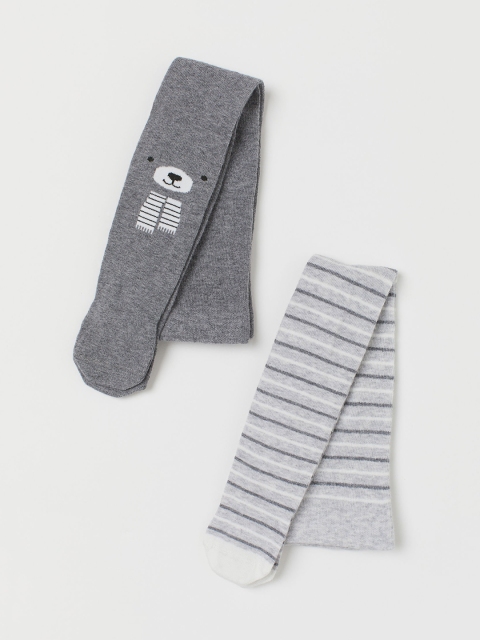 

H&M Girls Grey & Off-White Striped 2-Pack Tights