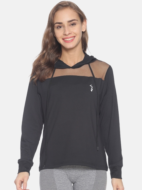 

Campus Sutra Women Black Self Design Hooded Sweatshirt