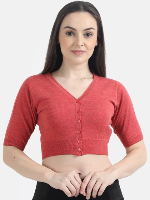 

Monte Carlo Women Red Solid Cropped Cardigan