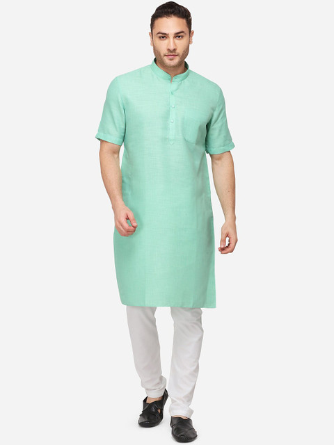

JADE BLUE Men Green Solid Straight Modi Kurta