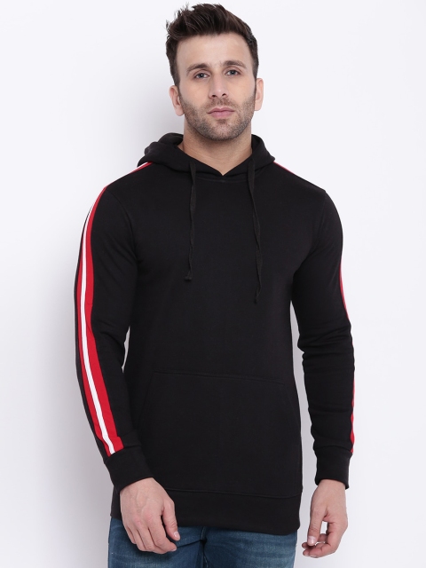 

GRITSTONES Men Black & Red Solid Hooded Sweatshirt