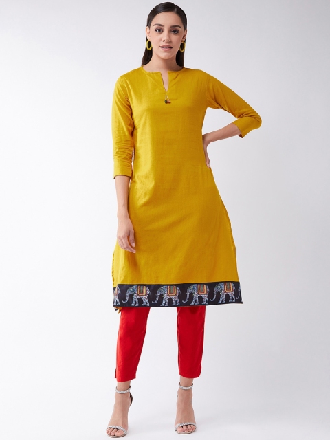

InWeave Women Mustard Yellow Solid A-Line Kurta