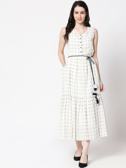 

TERQUOIS Women Off-White Printed Fit and Flare Dress