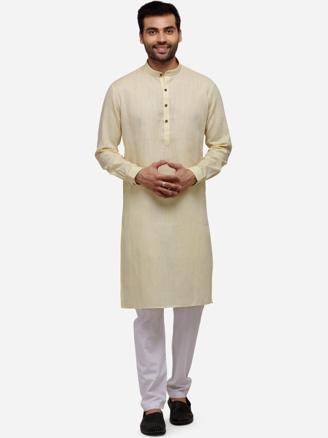 

JADE BLUE Men Beige Solid Straight Modi Kurta