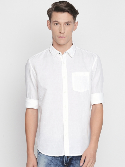 

Basics Men White Slim Fit Solid Casual Shirt