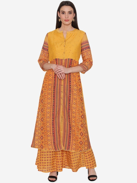 

Kifahari Women Yellow Printed Kurta with Skirt