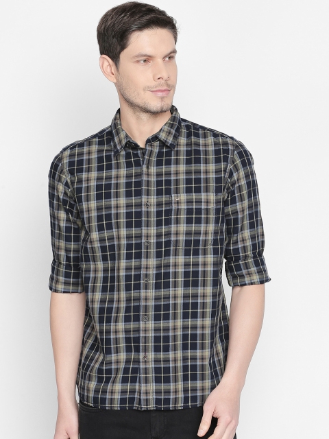 

Basics Men Khaki & Black Slim Fit Checked Casual Shirt