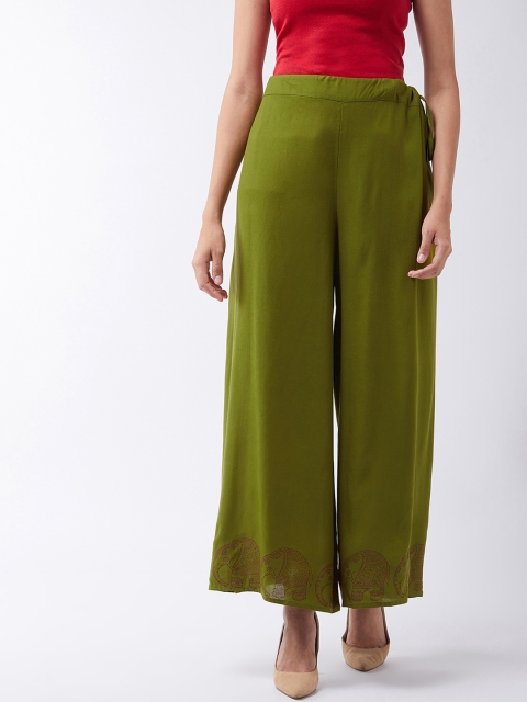 

InWeave Women Olive Green Solid Wide Leg Palazzos