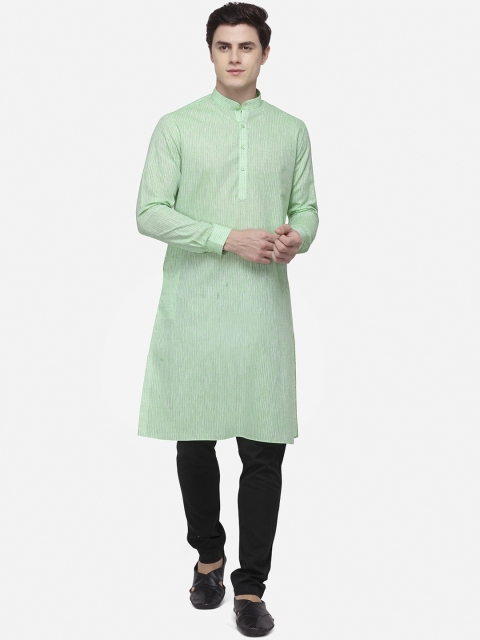 

JADE BLUE Men Green & Navy Blue Striped Straight Modi Kurta