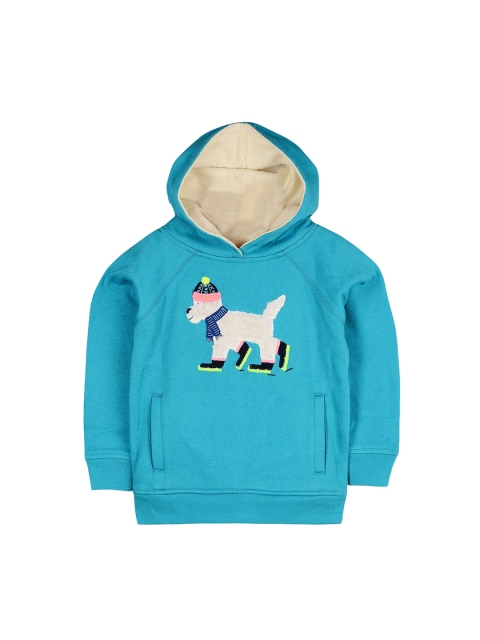 

Cherry Crumble Kids Turquoise Blue Solid Hooded Sweatshirt