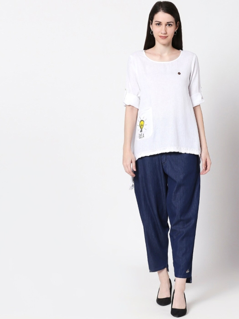 

TERQUOIS Women White & Navy Blue Solid Top with Trousers