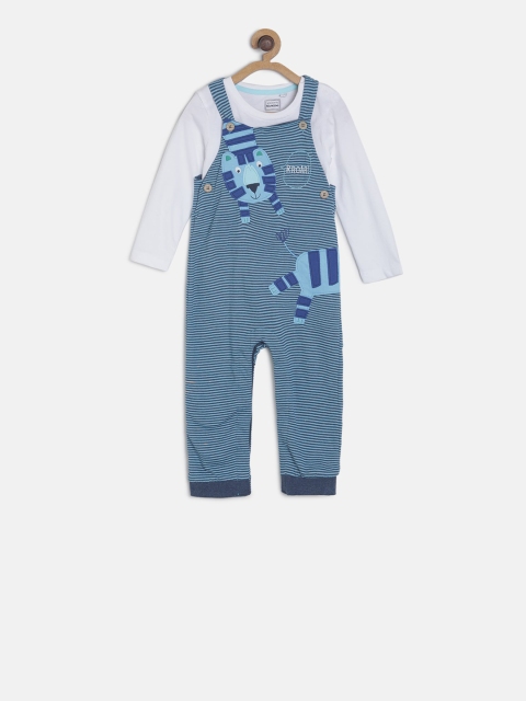 

MINI KLUB Boys Blue & White Solid Bodysuit with Dungarees