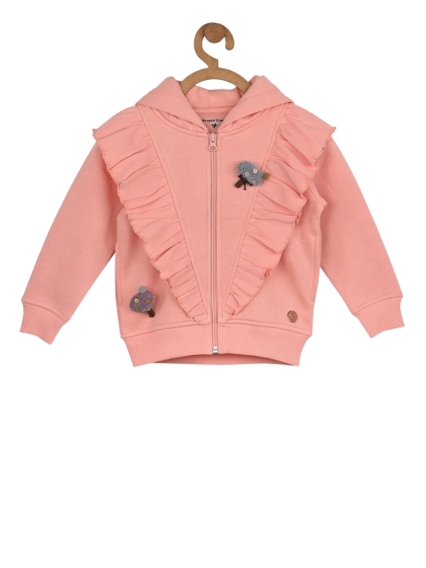 

Stupid Cupid Girls Peach-Coloured Solid Hooded Sweatshirt