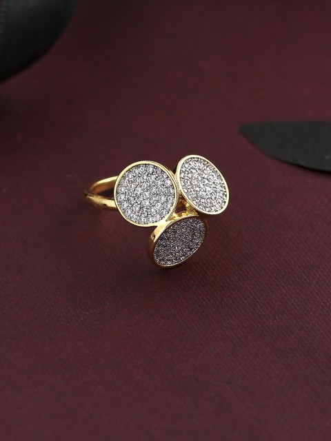 

Tistabene Rose Gold-Toned & White AD-Studded Cocktail Finger Ring