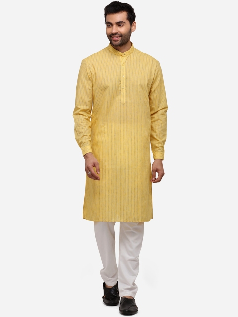 

JADE BLUE Men Yellow Striped Straight Modi Kurta