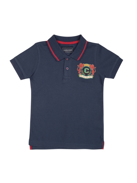 

Cherokee Boys Navy Blue Solid Polo Collar T-shirt