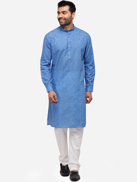 

JADE BLUE Men Blue & White Striped Straight Modi Kurta