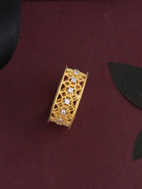 

Tistabene Gold-Plated & White AD-Studded Jali Work Finger Band Ring