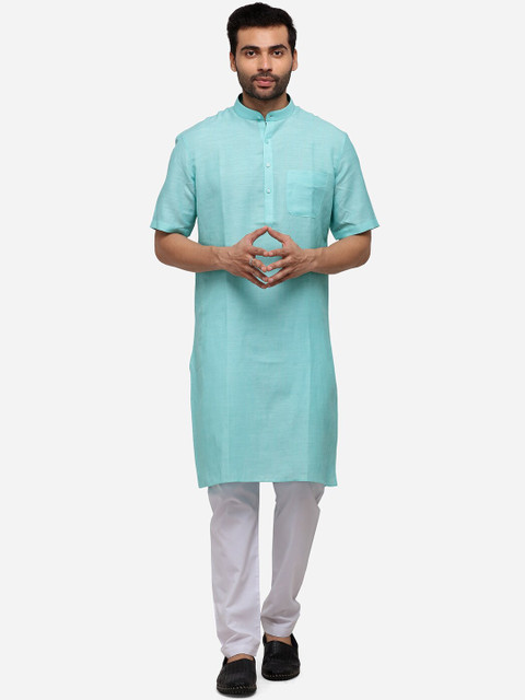 

JADE BLUE Men Blue Solid Straight Modi Kurta