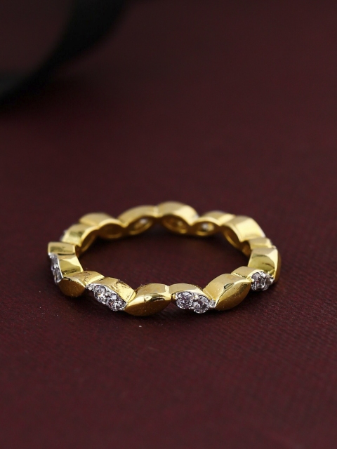 

Tistabene Gold-Toned & White AD-Studded Leafy-Design Finger Ring
