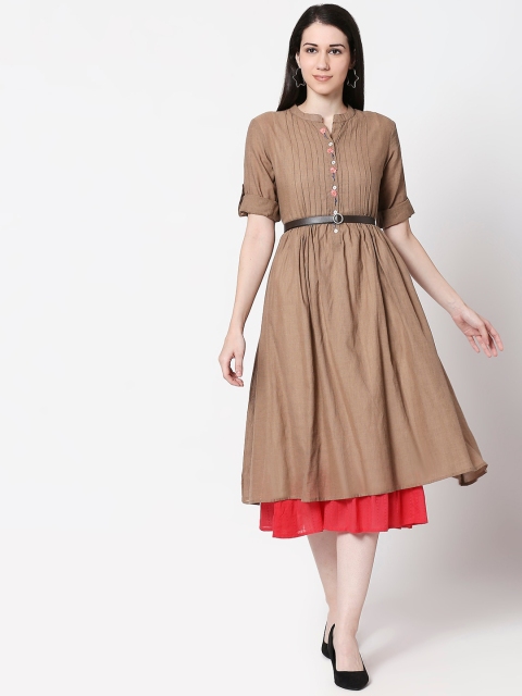 

TERQUOIS Women Brown Solid Fit and Flare Dress