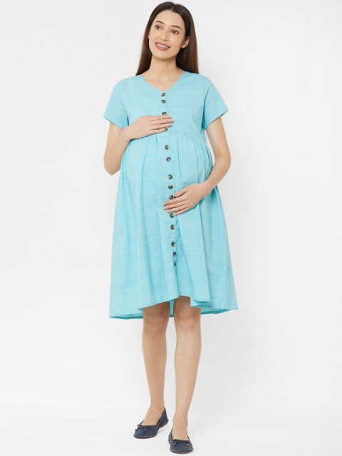 

Mystere Paris Women Blue Self Design A-Line Maternity Dress