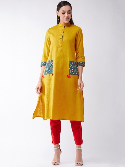 

InWeave Women Mustard Yellow Solid A-Line Kurta