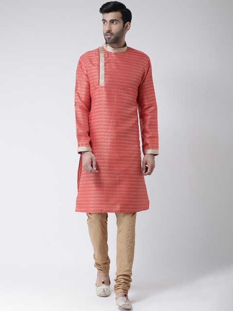 

SG LEMAN Men Red & Brown Self Design Kurta with Churidar