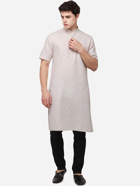 

JADE BLUE Men Beige Woven Design Straight Modi Kurta