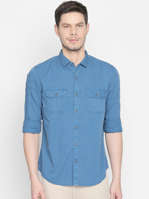 

Basics Men Blue Slim Fit Solid Casual Shirt