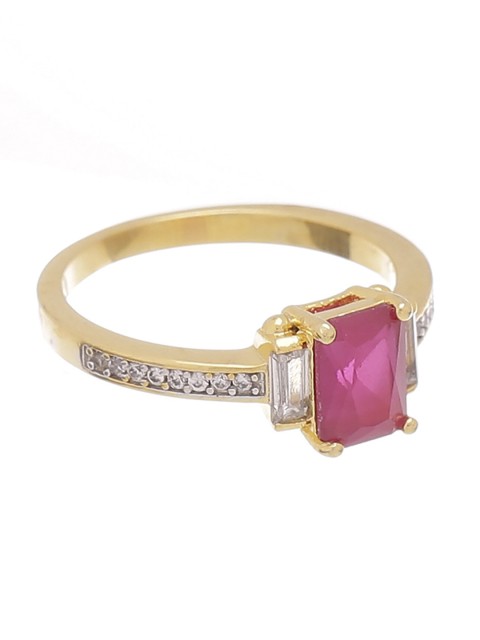 

Tistabene Rose Gold-Toned & White AD-Studded Baguette Finger Ring