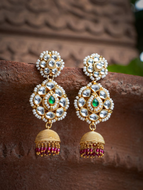 

MORKANTH JEWELLERY White Gold-Plated Floral Jhumkas