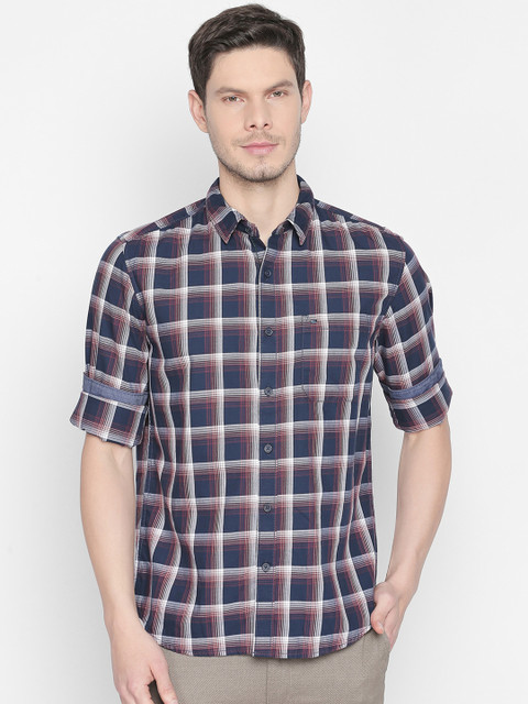 

Basics Men Red & Blue Slim Fit Checked Casual Shirt