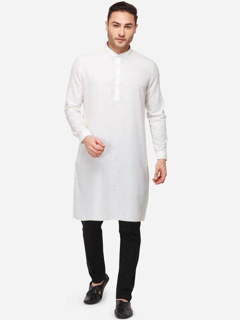 

JADE BLUE Men White Solid Straight Modi Kurta
