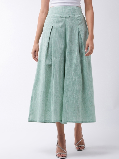 

InWeave Women Sea Green Solid Flared Cropped Handloom Palazzos