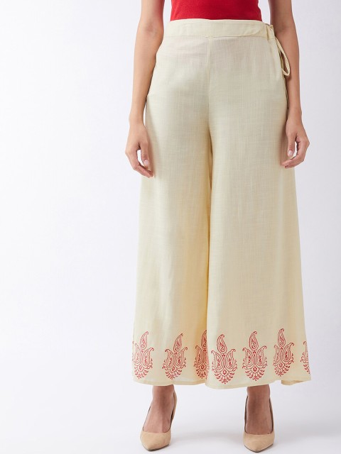 

InWeave Women Cream-Coloured & Red Hem Design Flared Palazzos