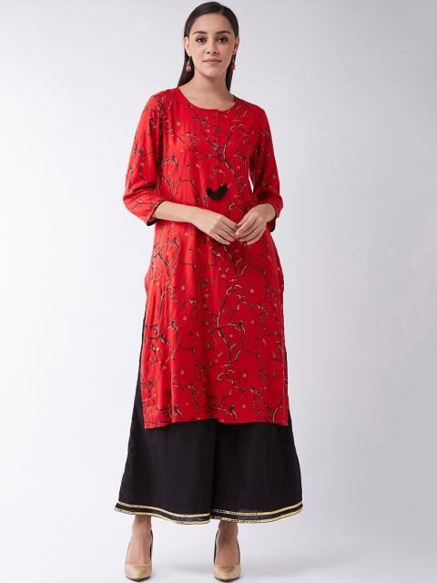 

InWeave Women Red & Black Printed Straight Kurta