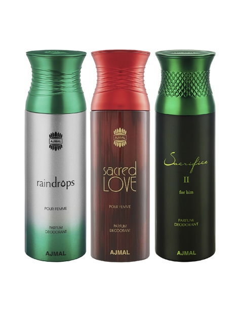 

Ajmal Unisex Pack of 3 Raindrops Scared Love & Sacrifice II for Him Deodorants 200ML each, Multi