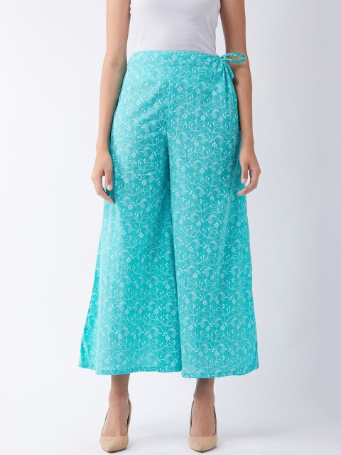 

InWeave Women Turquoise Blue Printed Wide Leg Palazzos