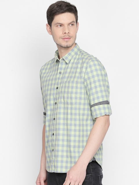 

Basics Men Green & Grey Slim Fit Checked Casual Shirt